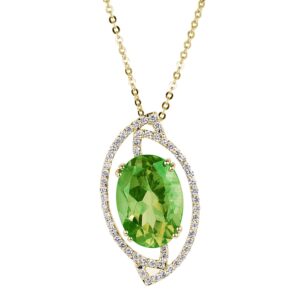 6.49 Carat Green Tourmaline and Diamond Pendant in 14K Yellow Gold