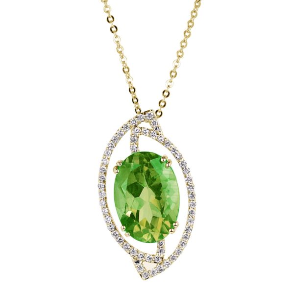6.49 Carat Green Tourmaline and Diamond Pendant in 14K Yellow Gold