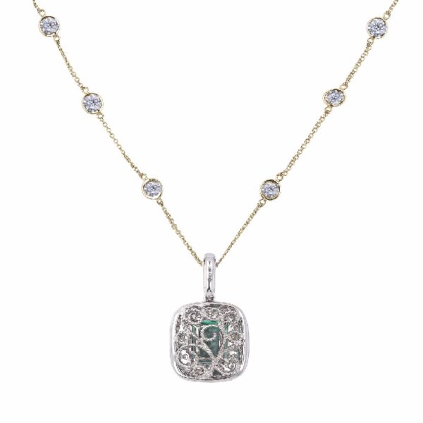 5.78 Carat Green Sapphire and Diamond Double Halo Pendant in 18K White And Yellow Gold