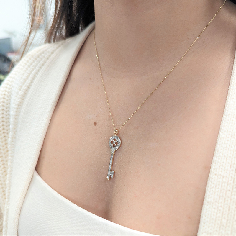 Gold key necklace with diamonds deals