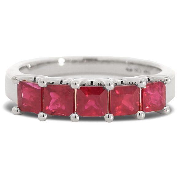 1.33 Carat TW Ruby 5-Stone Princess Cut Anniversary Ring in 14K White Gold