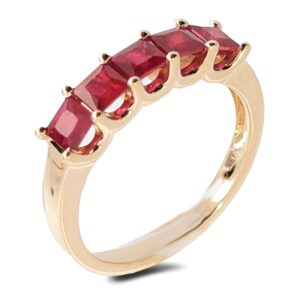 1.33 Carat TW Ruby 5-Stone Princess Cut Anniversary Ring in 14K Yellow Gold