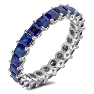 3.10 Carat TW Sapphire Eternity Wedding Band Ring in 18K White Gold