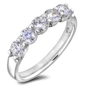 0.90 Carat TW GIA 5 Stone Diamond Anniversary Ring in 18K White Gold