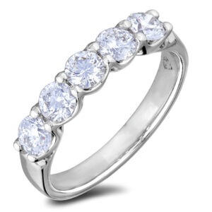 1.00 Carat TW GIA 5 Stone Diamond Anniversary Ring in 18K White Gold