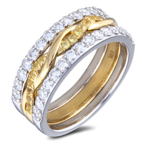 0.76 Carat TW Diamonds and Yellow Sapphire Weave Wide Anniversary Ring in 18K White and Yellow Gold