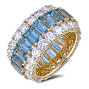 5.64 Carat TW Aquamarine and Diamond Wide Statement Ring in 14K Yellow Gold