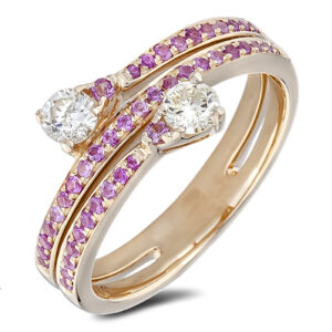 0.36 Carat TW Pink Sapphire And 0.40 Carat TW Canadian Diamond Spring Shape Ring In Yellow Gold