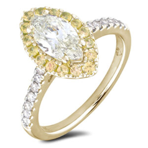 0.59 Carat Marquise Cut Canadian Diamond And Yellow Sapphire Halo Ring in 14K Yellow Gold