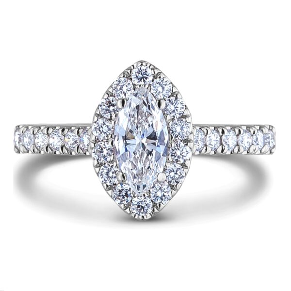 0.67 Carat Marquise Cut GIA Diamond Halo Engagement Ring in 18K White Gold