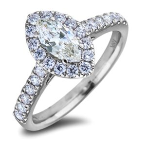 0.67 Carat Marquise Cut GIA Diamond Halo Engagement Ring in 18K White Gold