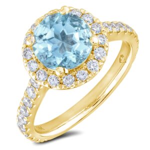 1.61 Carat Aquamarine & Diamond Halo Ring in 10K Yellow Gold