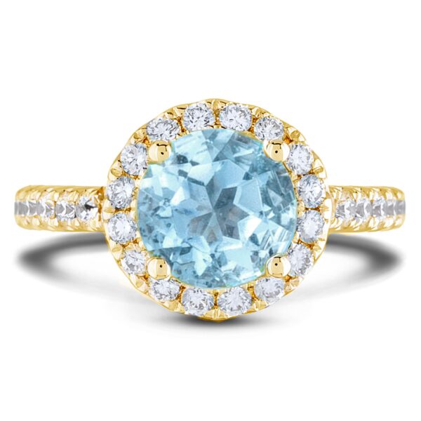 1.61 Carat Aquamarine & Diamond Halo Ring in 10K Yellow Gold