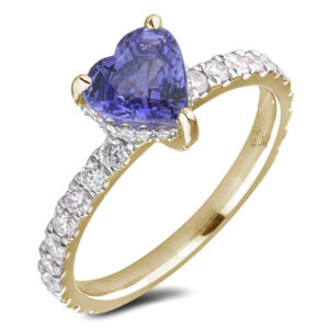 1.15 Carat Heart Shaped Tanzanite & Diamond Ring in 14K Yellow Gold