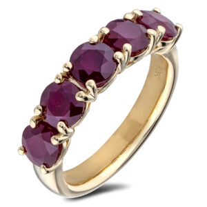 3.25 Carat TW Ruby 5-Stone Anniversary Ring In Yellow Gold