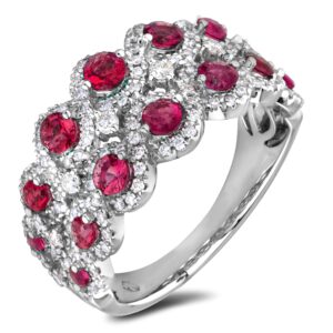 1.02 Carat TW Ruby & 0.68 CTW Diamond Wide Anniversary Ring in 14K White Gold
