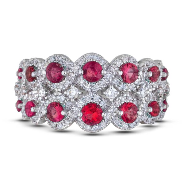 1.02 Carat TW Ruby & 0.68 CTW Diamond Wide Anniversary Ring in 14K White Gold