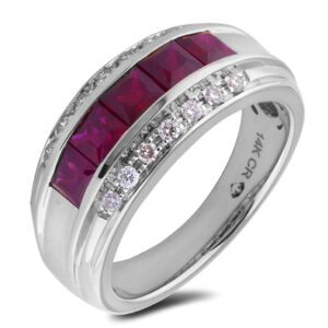 1.00 Carat TW Ruby & Diamond Wide Anniversary Ring in 14K White Gold