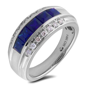 1.00 Carat TW Sapphire & Diamond Wide Anniversary Ring in 14K White Gold