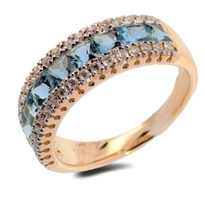 1.22 Carat TW Aquamarine and Diamond Anniversary Ring in 14K Yellow Gold