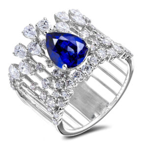 Sapphire and Diamond Mosaic Wide Ring in 18K White Gold
