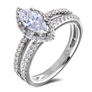 0.72 Carat Marquise Cut Canadian Diamond Halo Engagement Ring in 14K White Gold