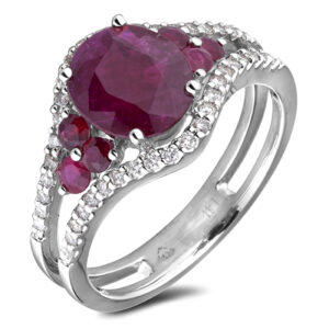 1.89 Carat TW Ruby and Diamond Split Shank Ring in 14K White Gold