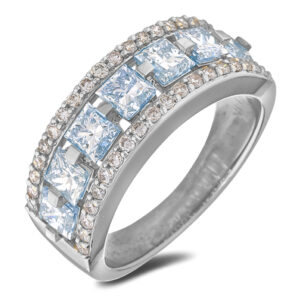 1.08 Carat TW Squared Cut Aquamarine and Wide Diamond Anniversary Ring in 14K White Gold