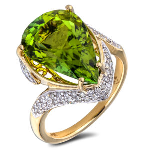 7.11 Carat Green Tourmaline and Diamond Cocktail Ring in 14K Yellow Gold