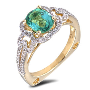 1.52 Carat African Green Tourmaline and Diamond Ring in 14K Yellow Gold