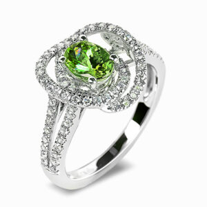 1.32 Carat Green Sapphire and Diamond Split Shank Ring in 14K White Gold