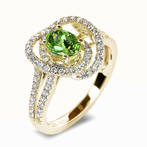 1.32 Carat Green Sapphire and Diamond Split Shank Ring in 14K Yellow Gold