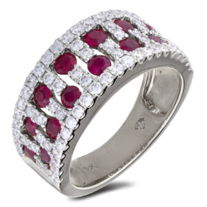 1.10 Carat TW Ruby & Diamond Checkerboard Style Ring in 18K White Gold