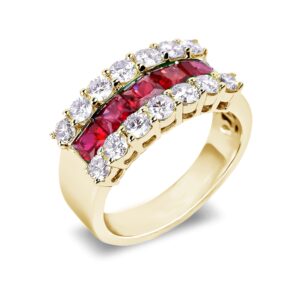 1.66 Carat TW Ruby & Diamond Anniversary Ring in 18K Yellow Gold