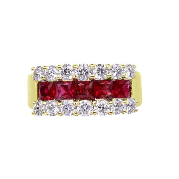 1.66 Carat TW Ruby & Diamond Anniversary Ring in 18K Yellow Gold