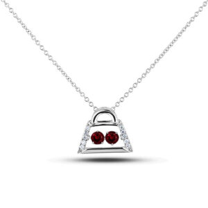 Dancing Ruby and Diamond Dainty Purse Pendant In White Gold