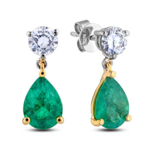 Emerald And Diamond Dangle Earrings In 18K Yellow And White Gold