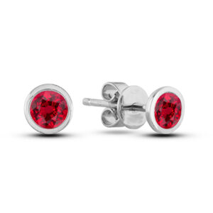 Bezel Set Earring Set With 0.38 Carat TW Ruby In White Gold