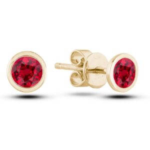 Bezel Set Earring Set With 0.38 Carat TW Ruby In Yellow Gold