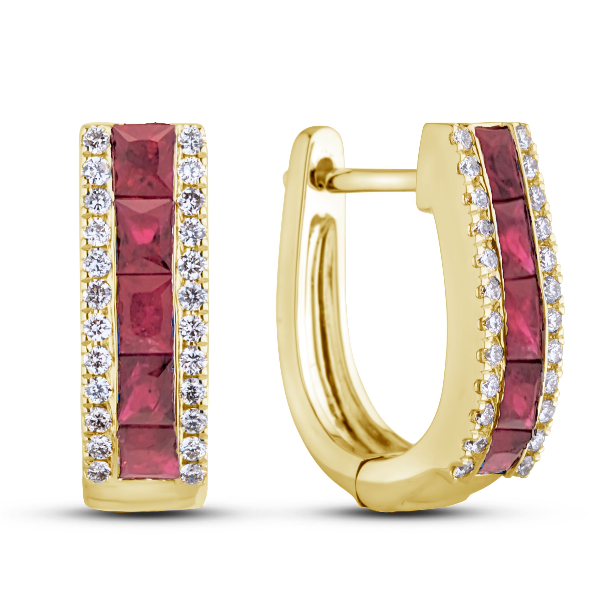 1.40 Carat TW Ruby & Diamond Hoop Earrings in 14K Gold