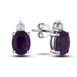 2.18 Carat TW Brazilian Amethyst And Canadian Diamond Stud Earrings in 18K White Gold