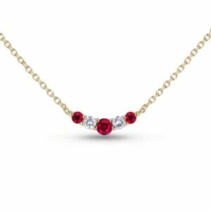 5-Stone Curve Pendant Set With Ruby And Diamond In Yellow Gold