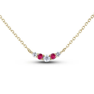 5-Stone Curve Pendant Set With Ruby And Diamond In Yellow Gold