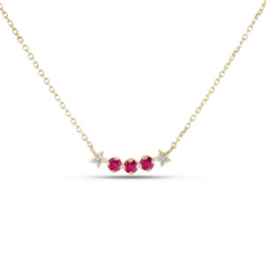 Ruby And Diamond Curve Necklace in Yellow Gold