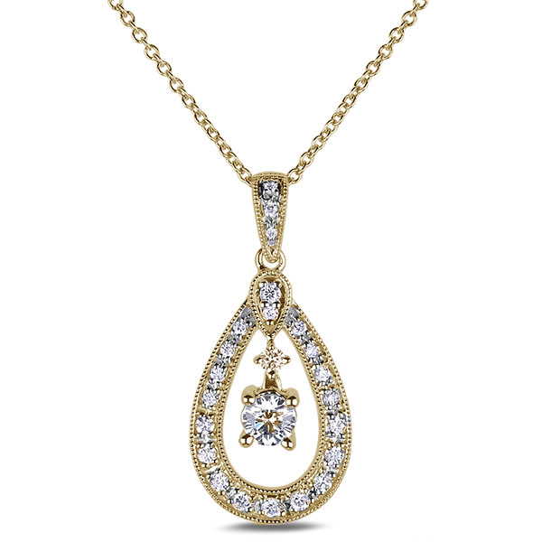 Canadian Diamond Tear Drop Halo Pendant In Yellow Gold