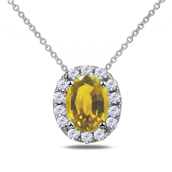 1.37 Carat Yellow Sapphire and Canadian Diamond Halo Pendant in 14K White Gold