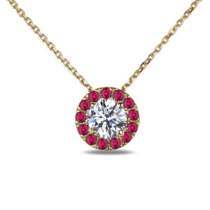 Canadian Diamond And Ruby Halo Pendant In 14K Yellow Gold