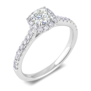 0.43 Carat Canadian Ideal Cut Diamond Halo Engagement Ring In White Gold