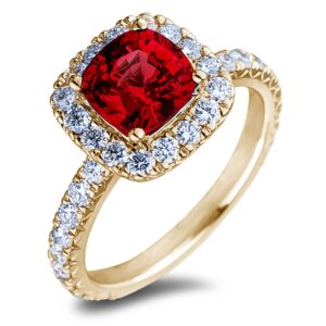 2.04 Carat Natural Ruby & Canadian Diamond Halo Ring in 18K Yellow Gold