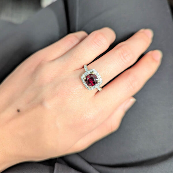 2.04 Carat Natural Ruby & Canadian Diamond Halo Ring in 18K Yellow Gold